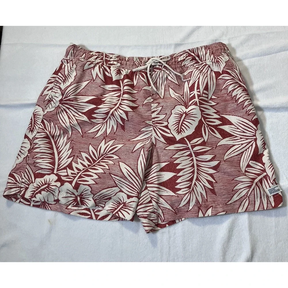 Janie and Jack Reyn Spooner Men XL Kipuka Swim Trunks Red Hawaiian Tropical NWOT